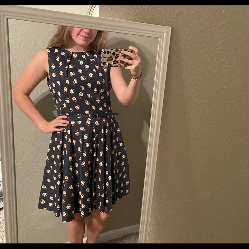 Navy fit and flare retro dress with belt